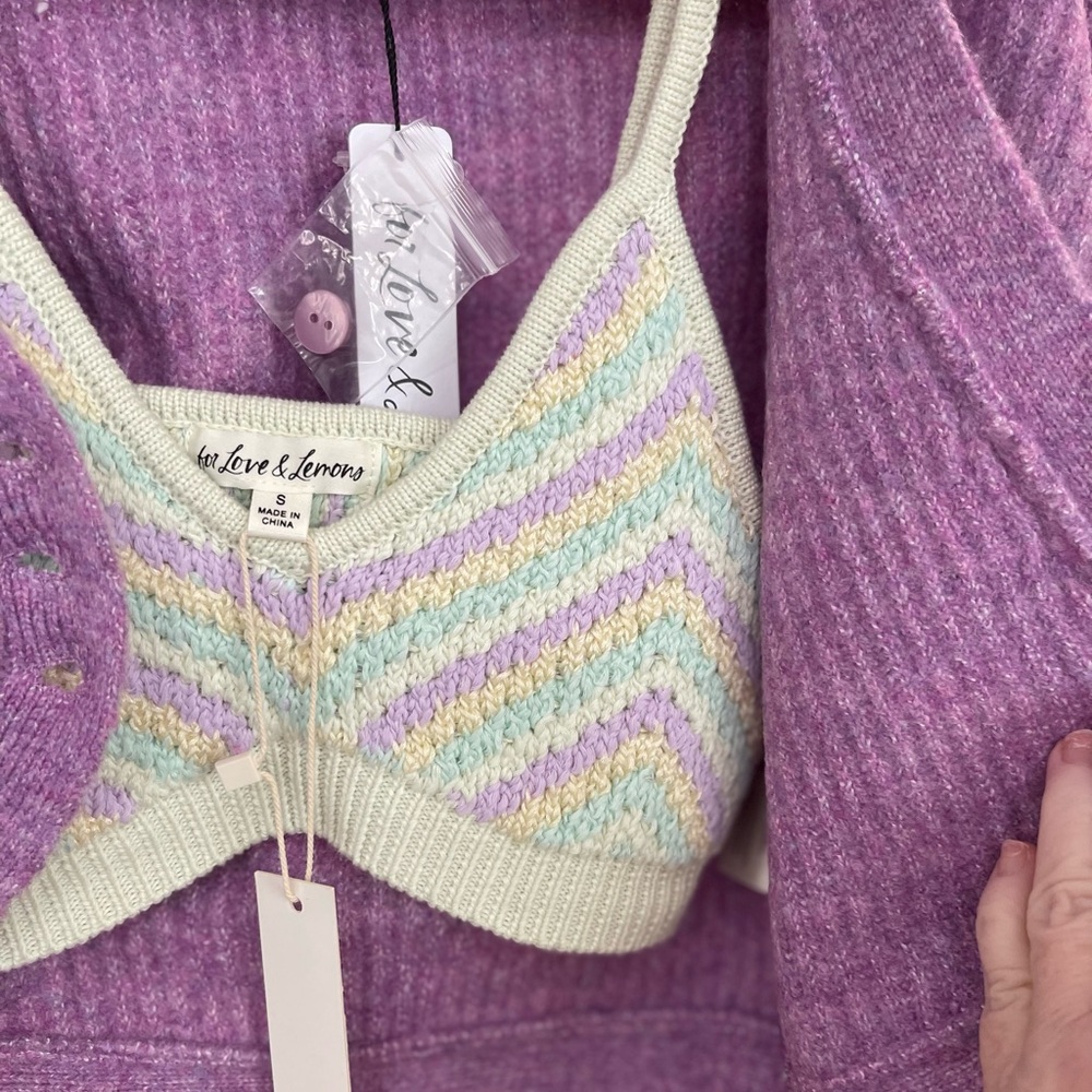 For Love & Lemons Purple Cardigan with Chevron Top - Picture 5 of 5